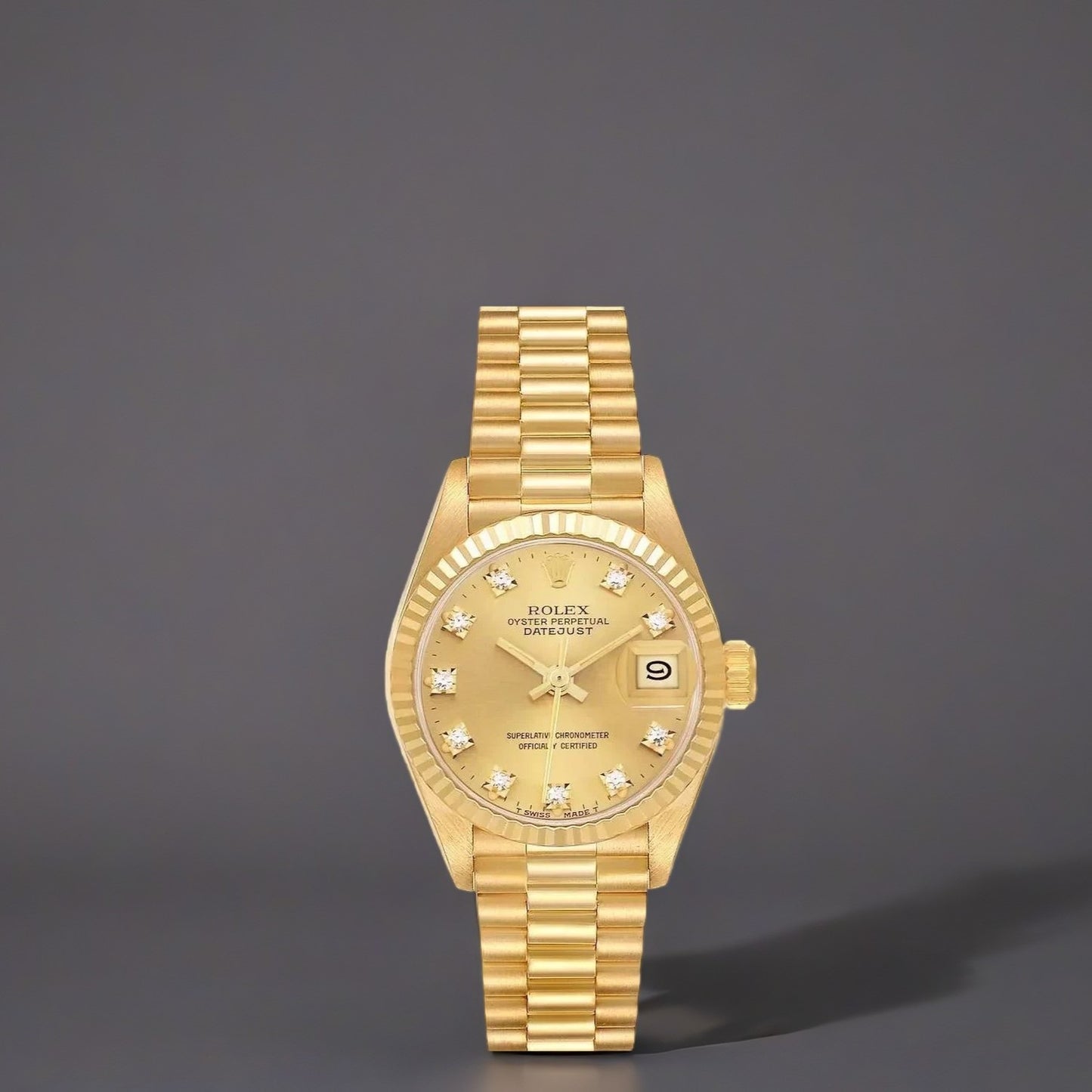 Rolex President 26mm Yellow Gold Diamond Dial Watch