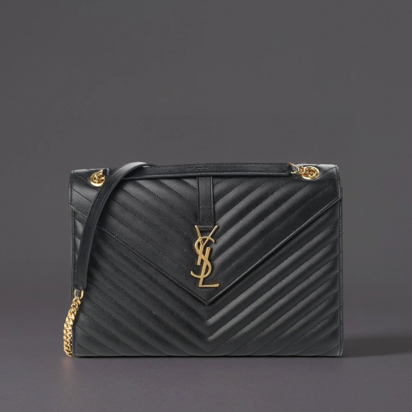 Grain De Poudre Matelasse Chevron Large Monogram Satchel Black