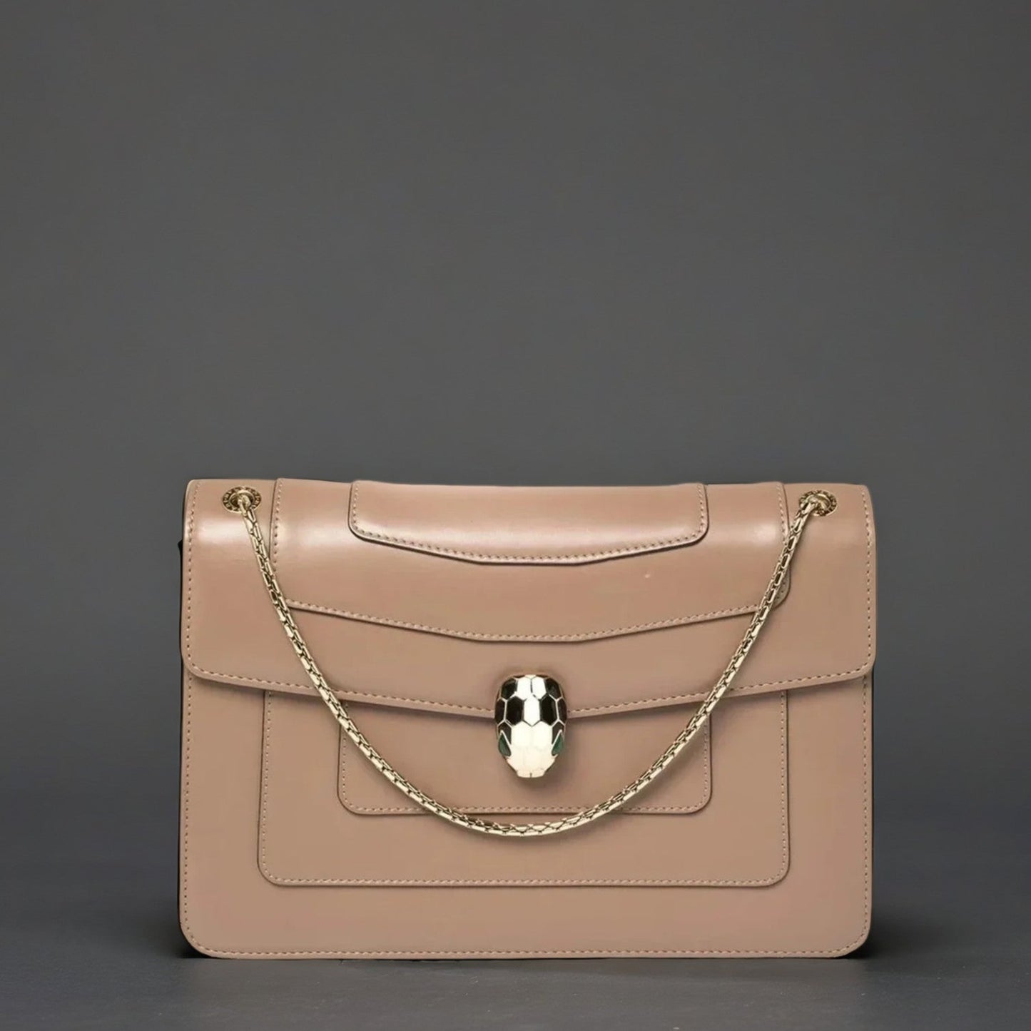 Bvlgari Dark Beige Leather Medium Serpenti Forever Shoulder Bag