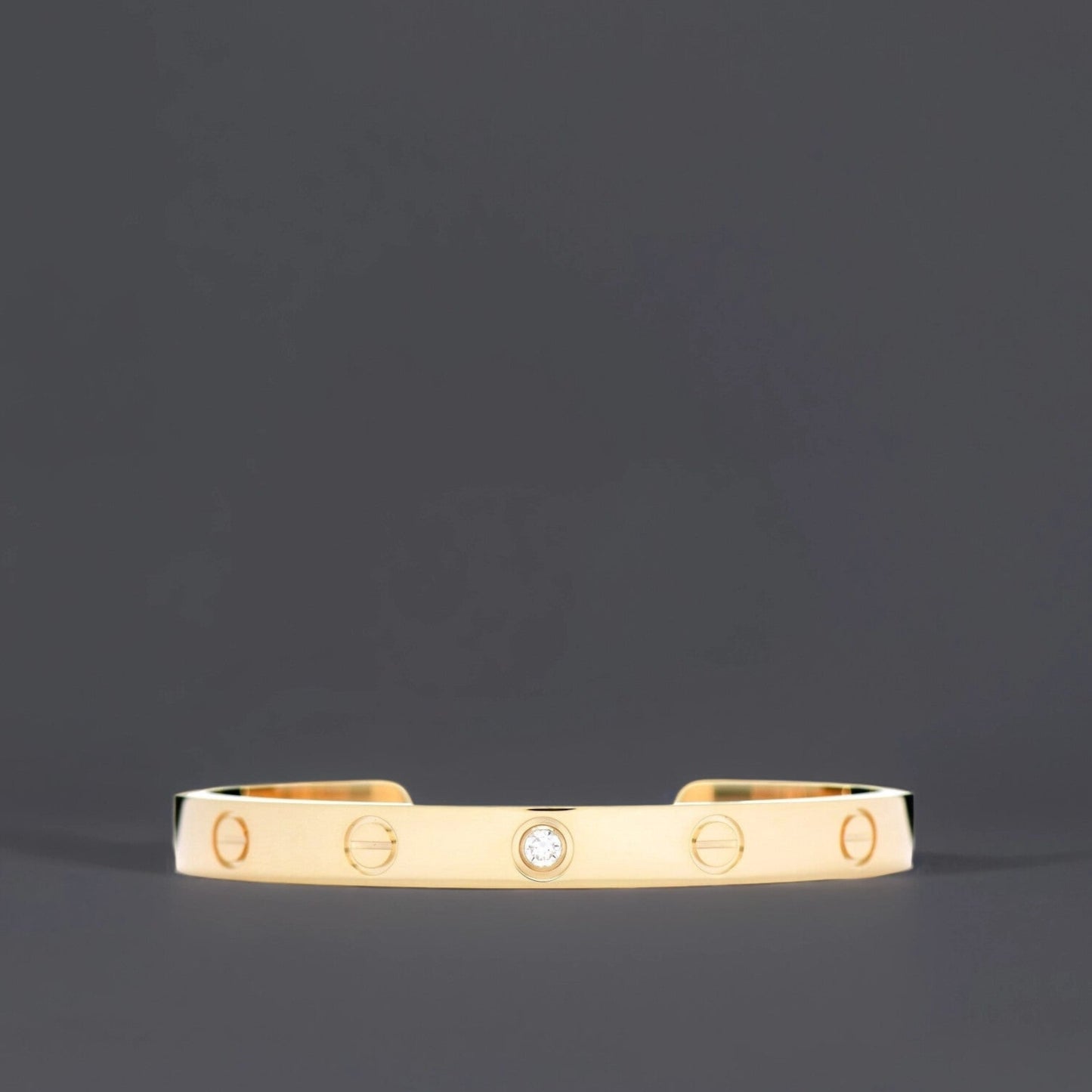 18K Yellow Gold 1 Diamond LOVE Cuff Bracelet 16