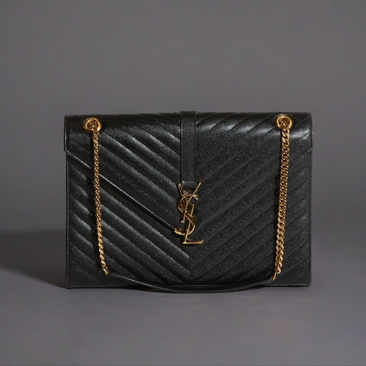 Grain De Poudre Matelasse Chevron Large Monogram Satchel Black