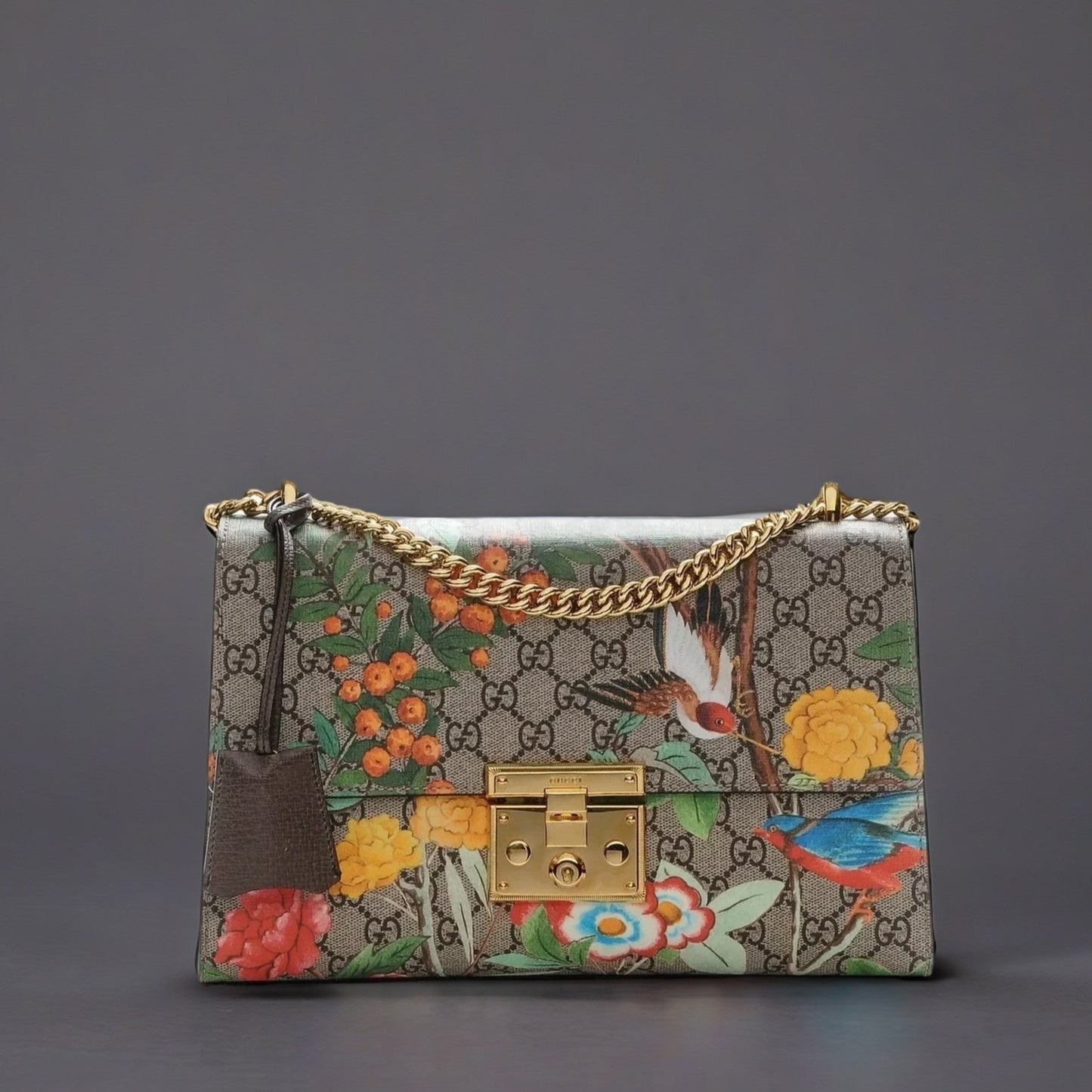 GG Supreme Monogram Tian Medium Padlock Shoulder Bag Beige Multicolor New Acero