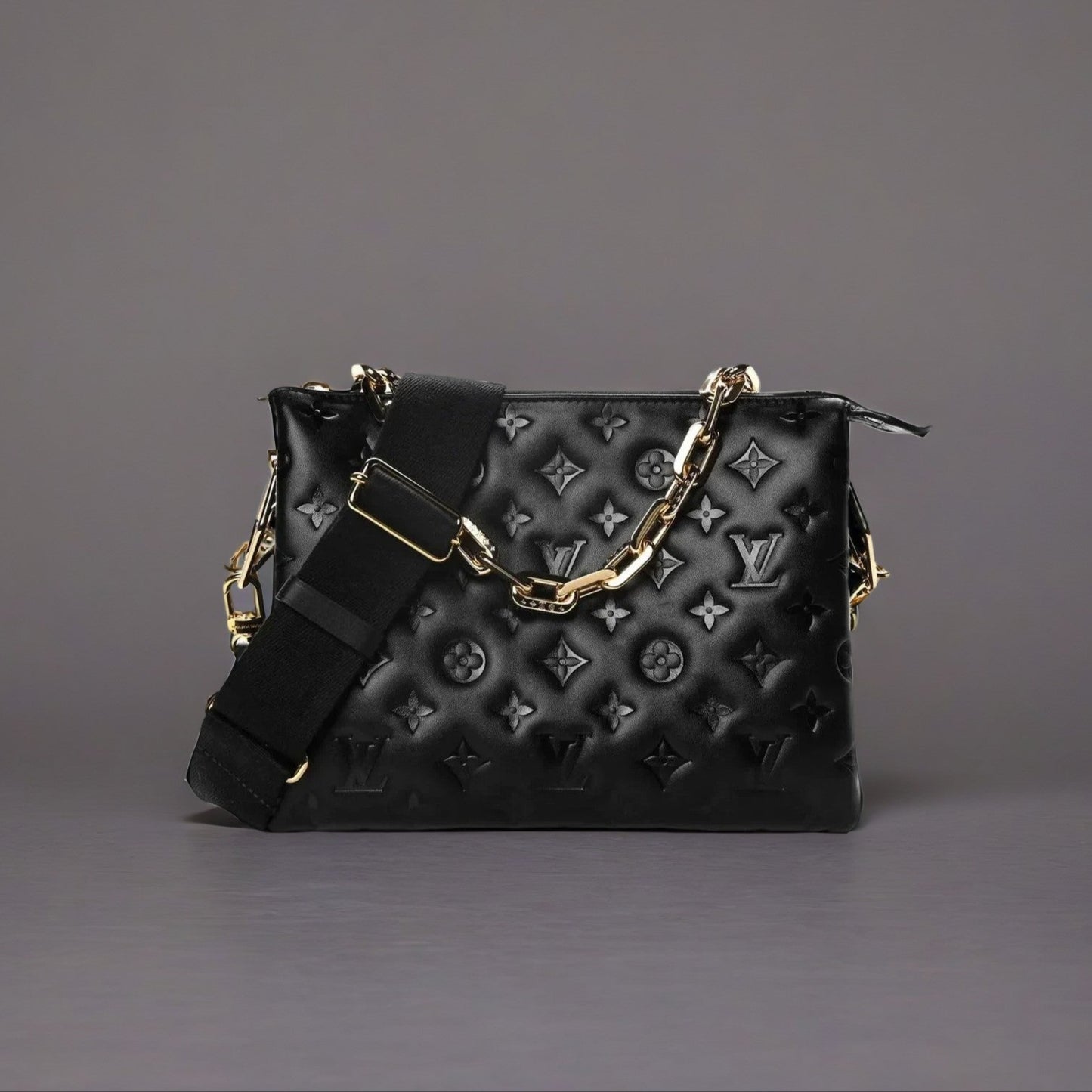 Lambskin Embossed Monogram Coussin PM Black