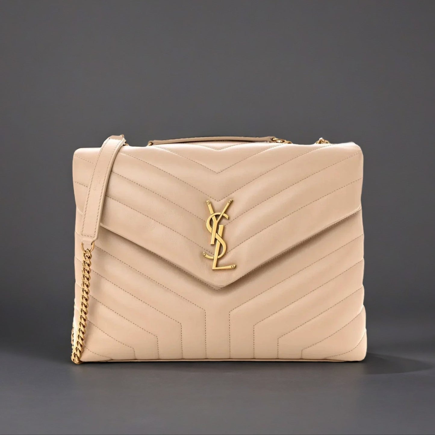 Calfskin Y Quilted Monogram Medium Loulou Chain Satchel Dark Beige