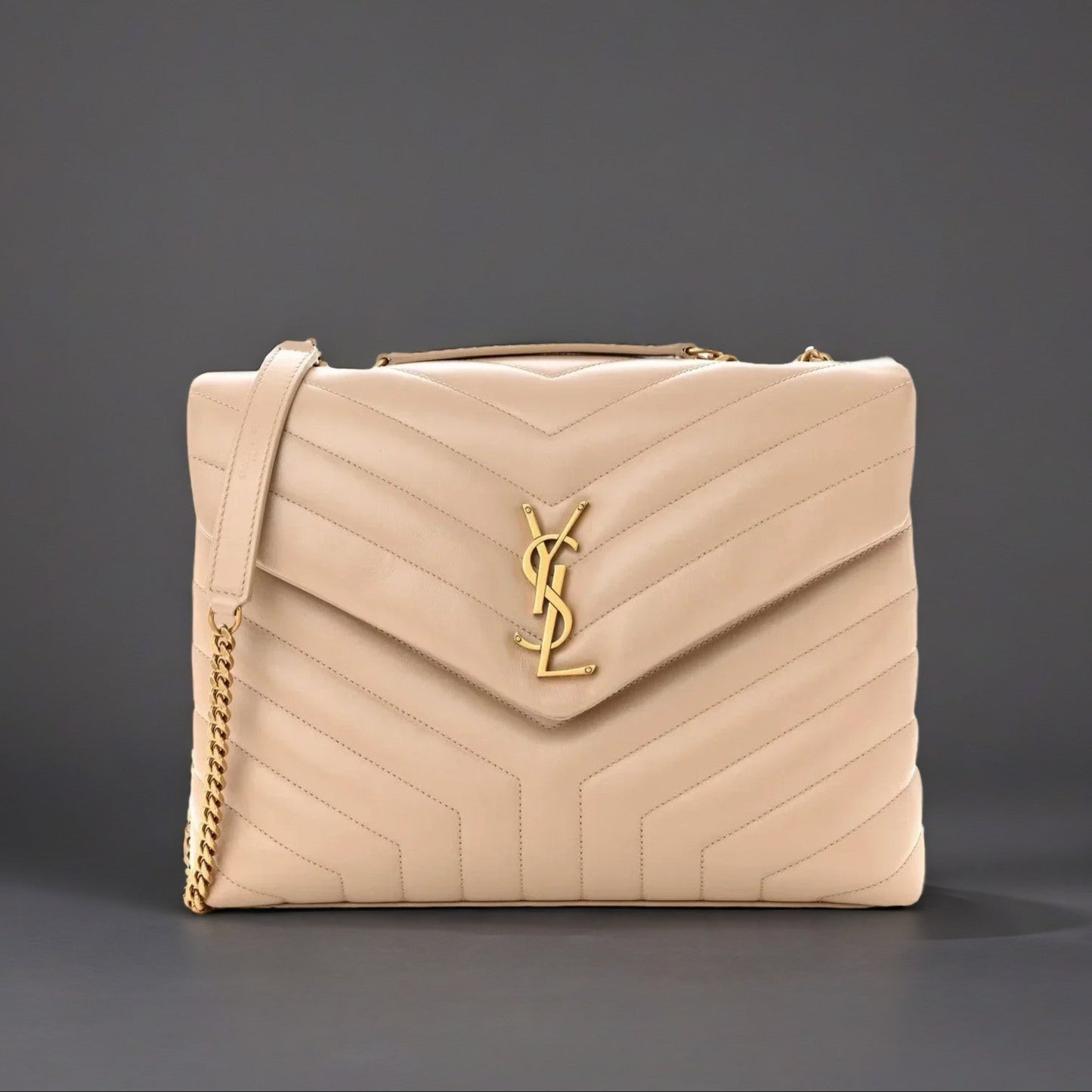 Calfskin Y Quilted Monogram Medium Loulou Chain Satchel Dark Beige