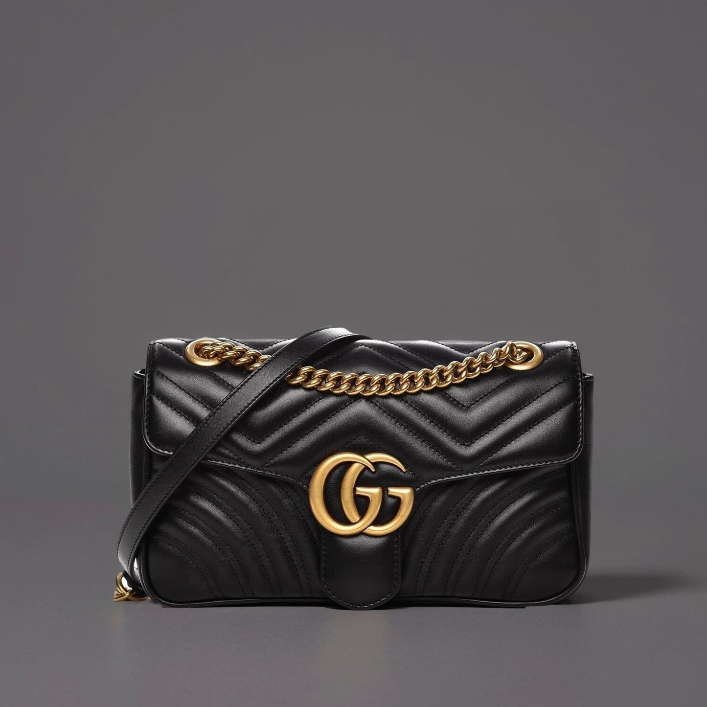 Calfskin Matelasse Small GG Marmont Shoulder Bag Black