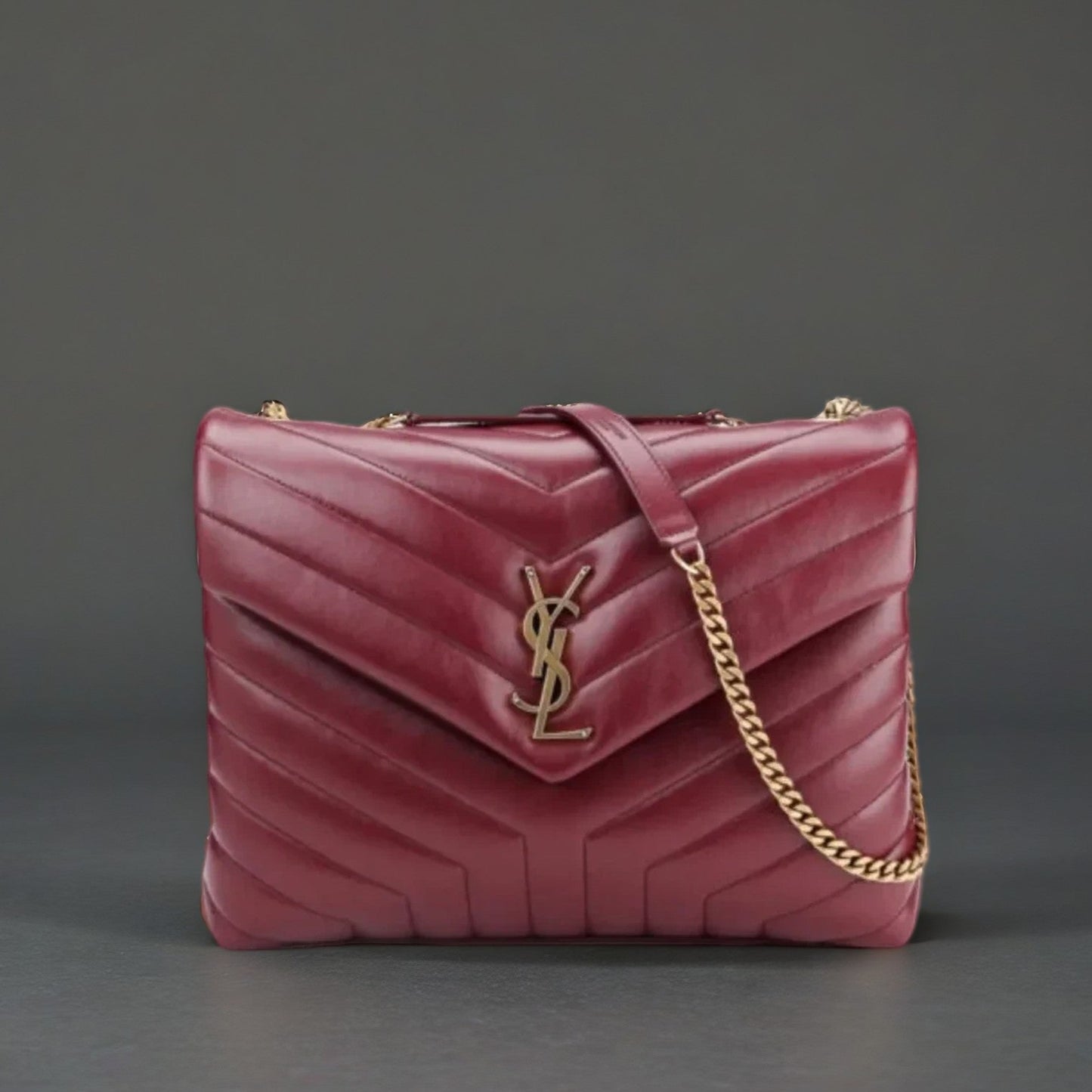 Calfskin Y Quilted Monogram Medium Loulou Chain Satchel Burgundy