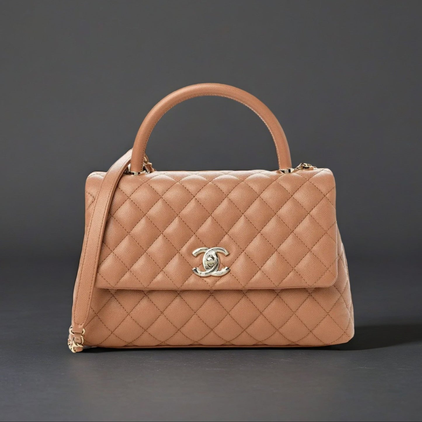 Caviar Quilted Small Coco Handle Flap Brown