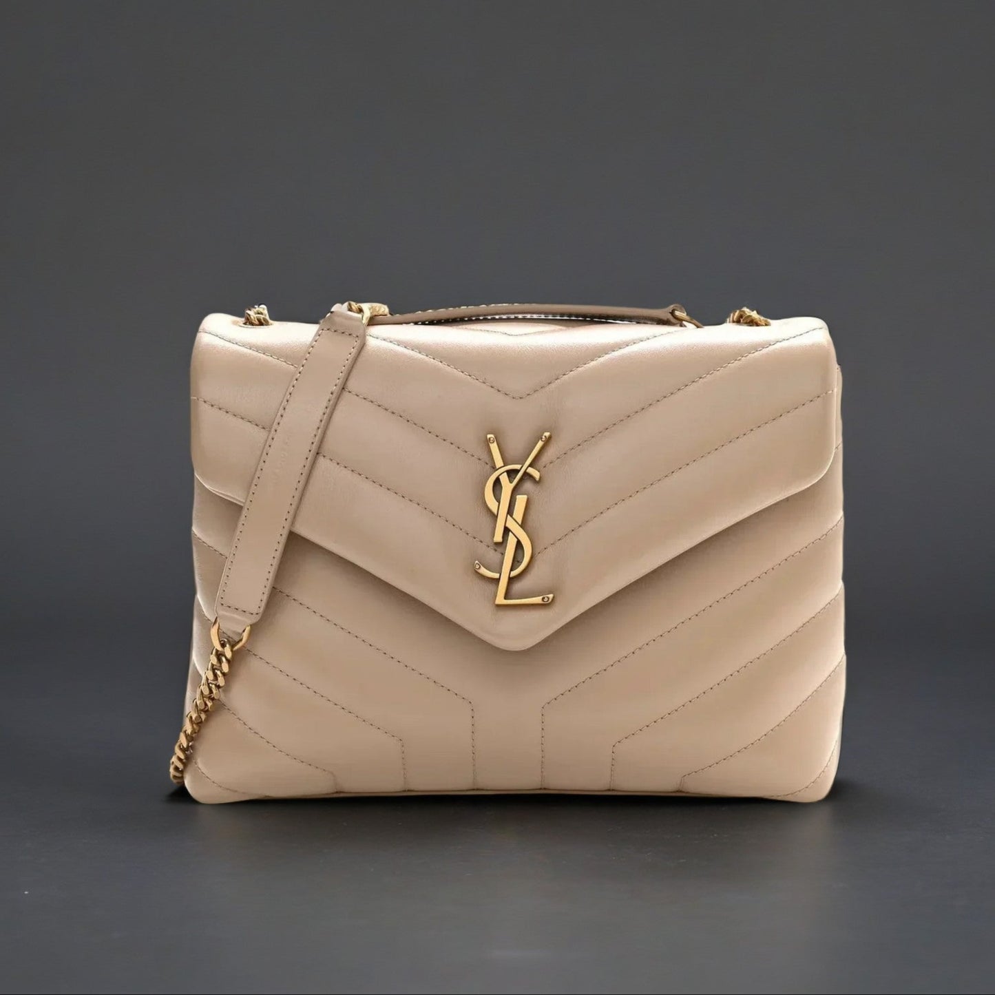 Calfskin Y Quilted Monogram Small Loulou Chain Satchel Dark Beige