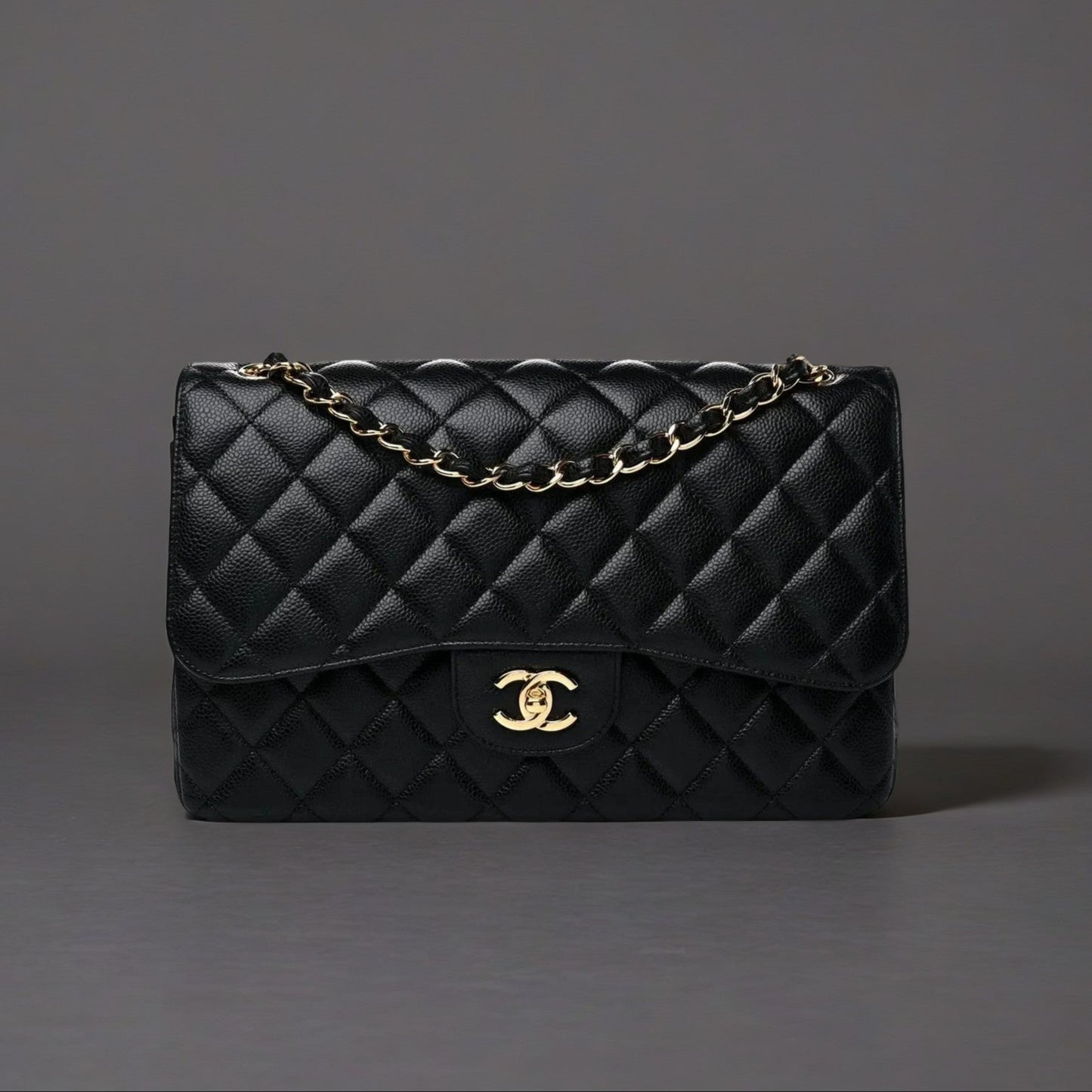 Caviar Quilted Jumbo Double Flap Black