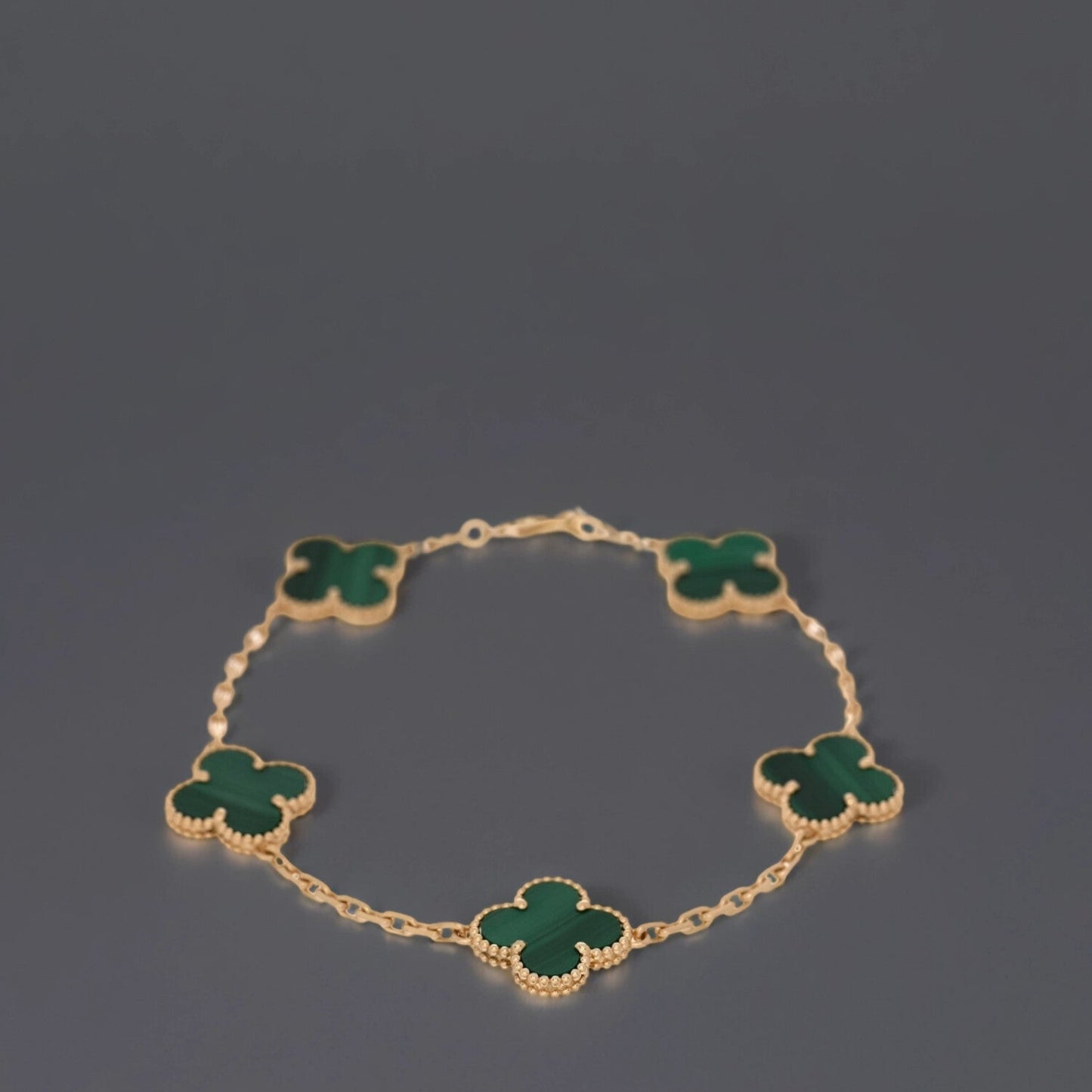 18K Yellow Gold Malachite 5 Motifs Vintage Alhambra Bracelet