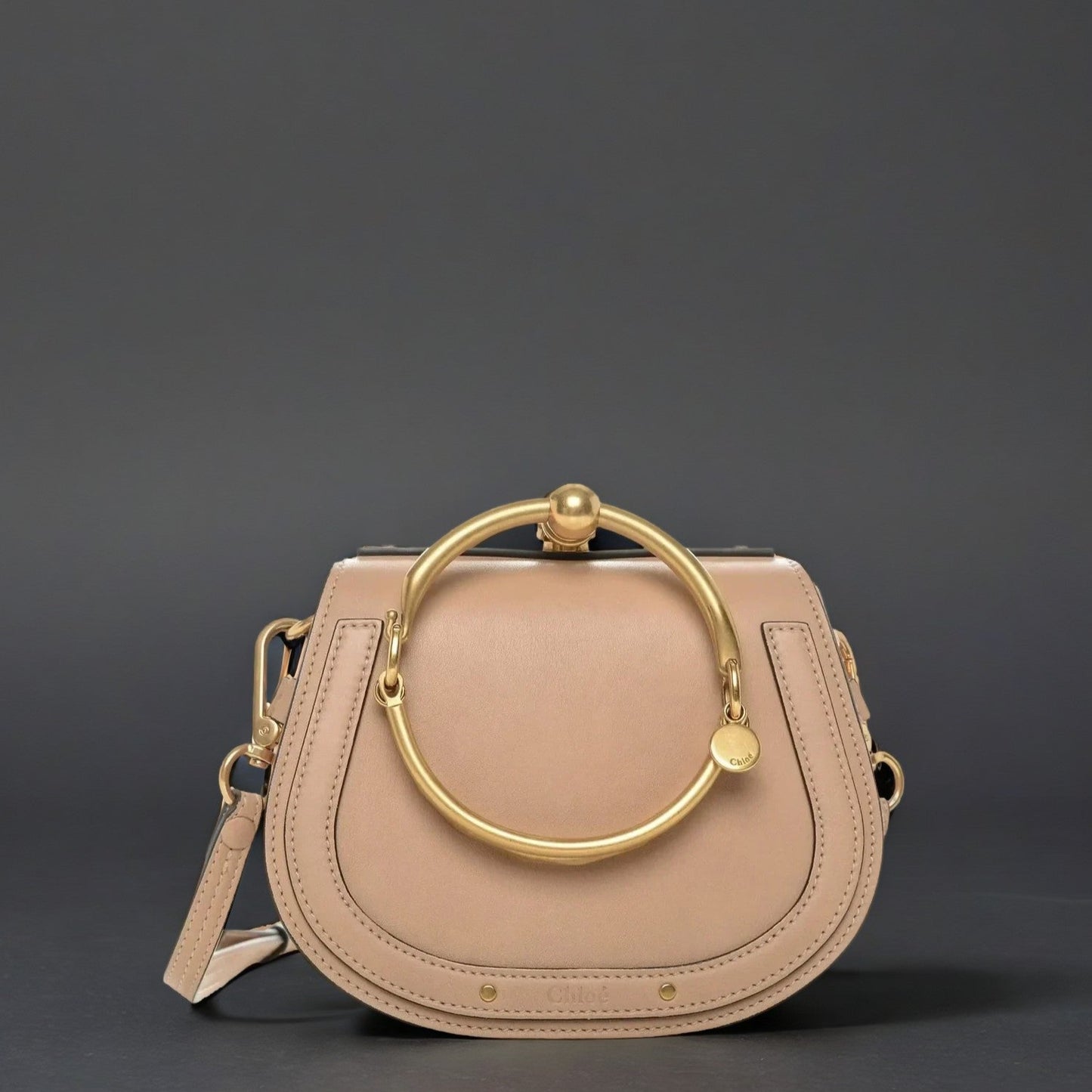 Calfskin Suede Small Nile Bracelet Bag Biscotti Beige