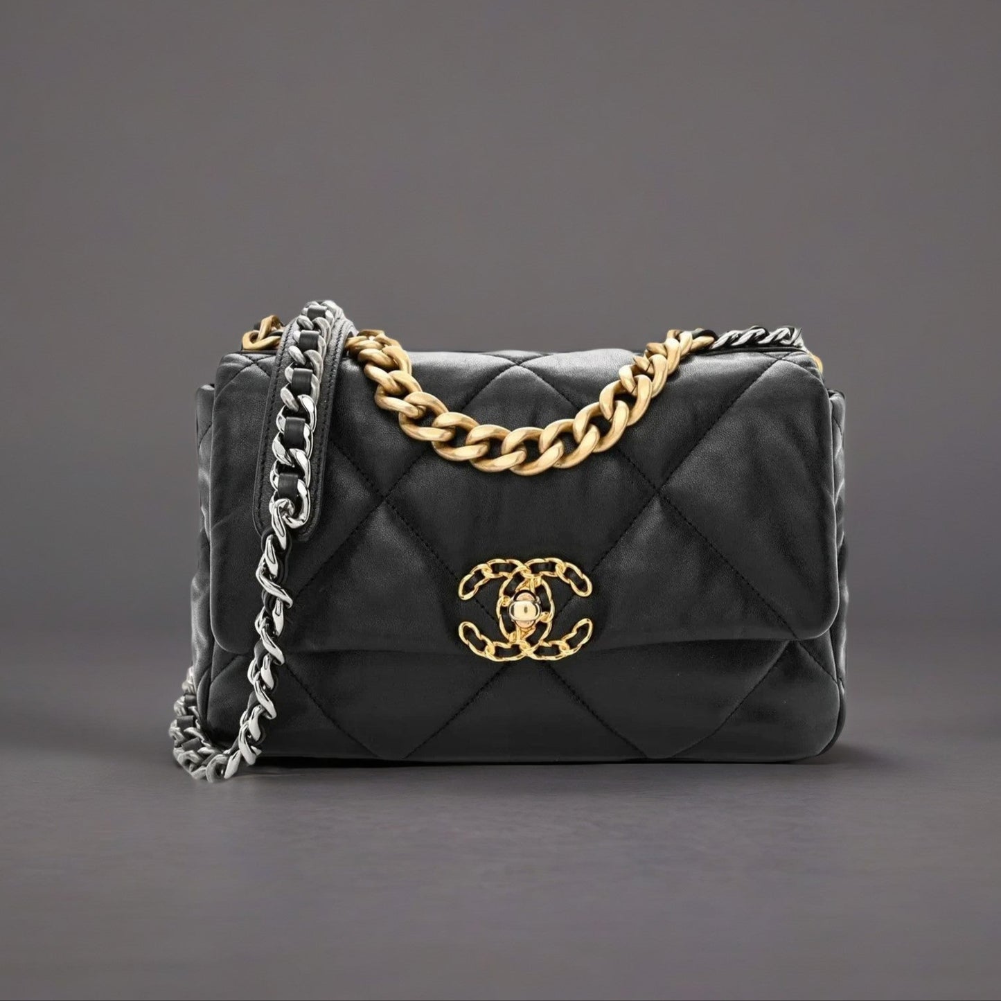 Lambskin Quilted Medium Chanel 19 Flap Black