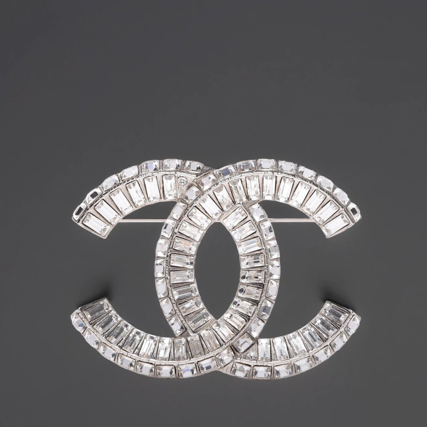 Baguette Crystal CC Brooch Silver