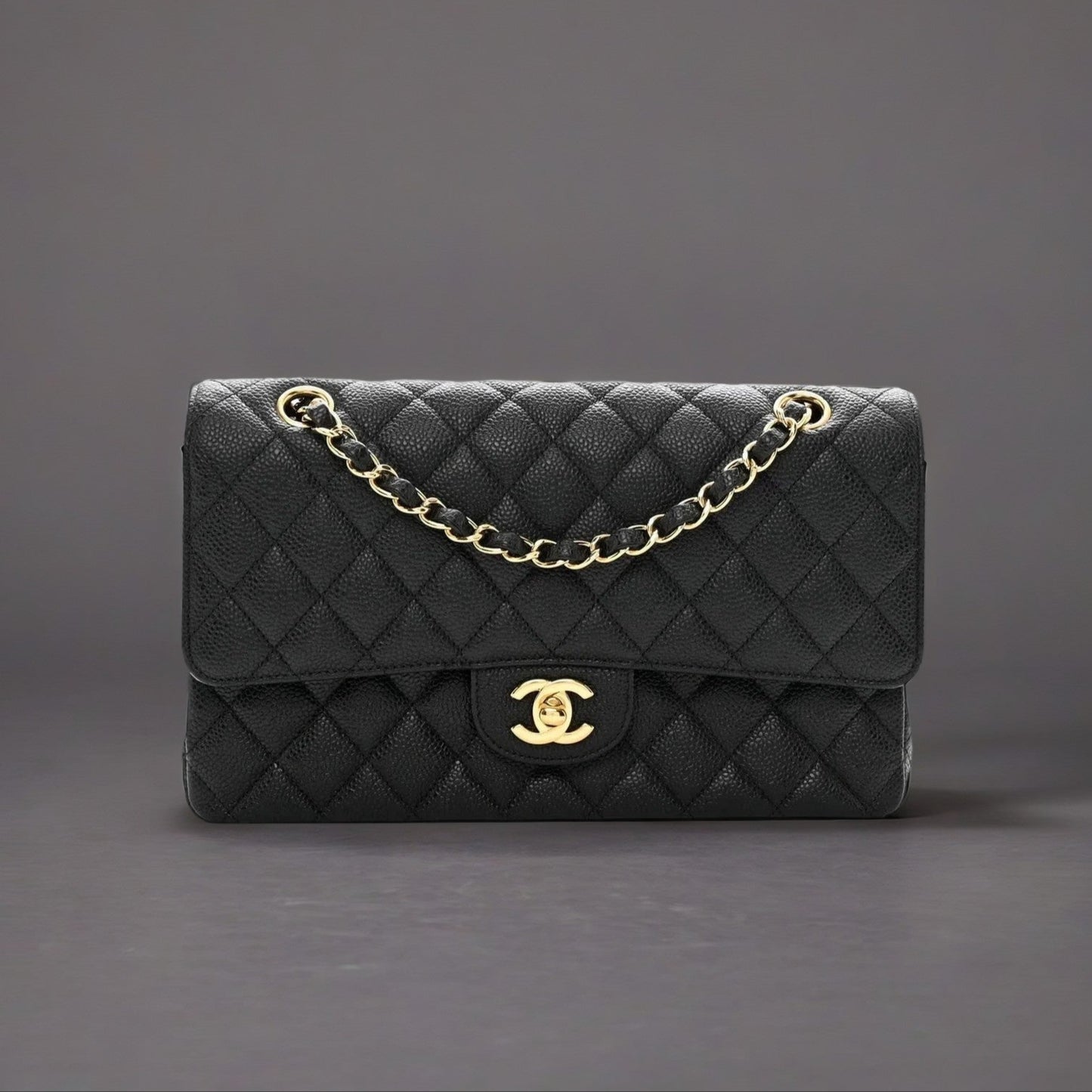 Caviar Quilted Medium Double Flap Black
