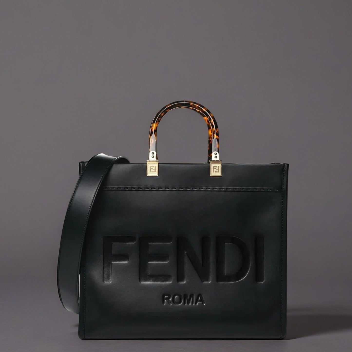 Calfskin Plexiglass Medium Sunshine Shopper Tote Black