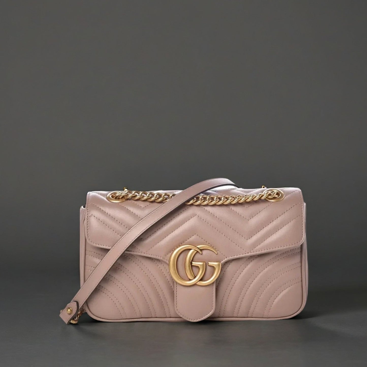 Calfskin Matelasse Small GG Marmont Shoulder Bag Nude