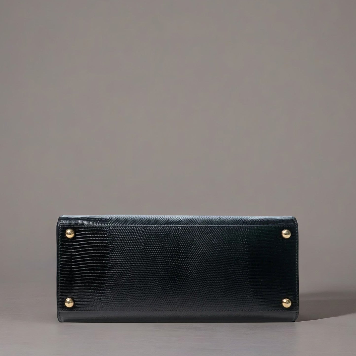 DOLCE & GABBANA Lizard Embossed Calfskin Large Monica Top Handle Bag Black