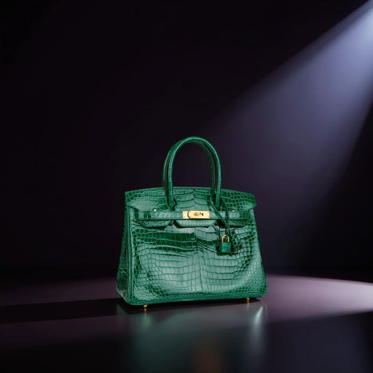 Shiny Niloticus Crocodile Horseshoe Birkin 30 Vert Emeraude Black
