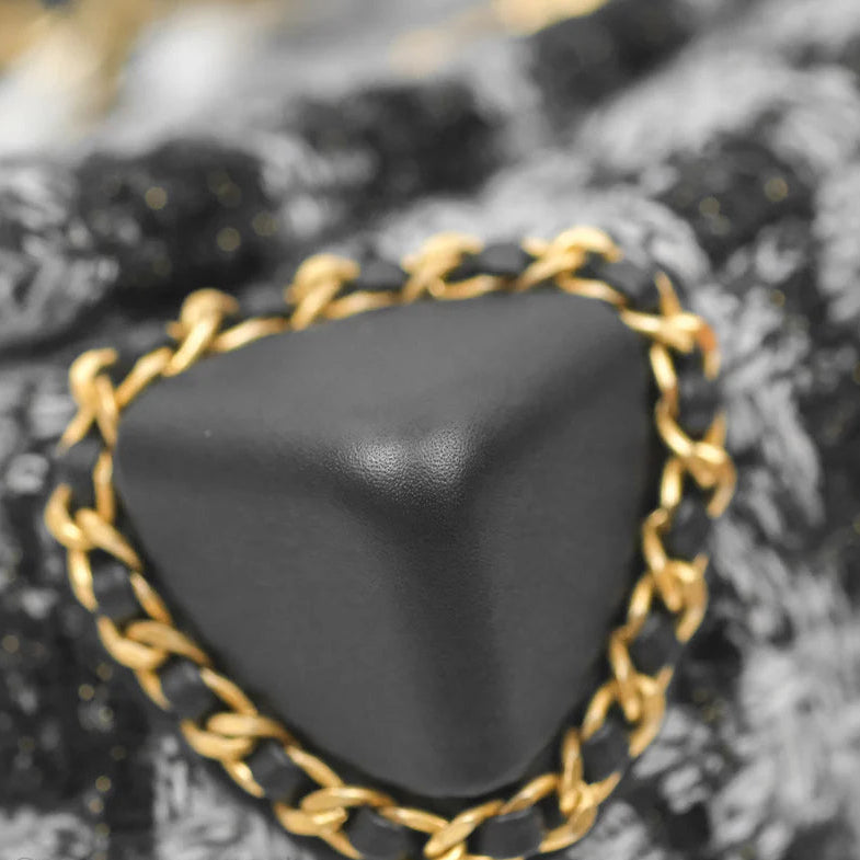 CHANEL Mini Flag Bag Black & Grey Tweed Aged Gold Hardware