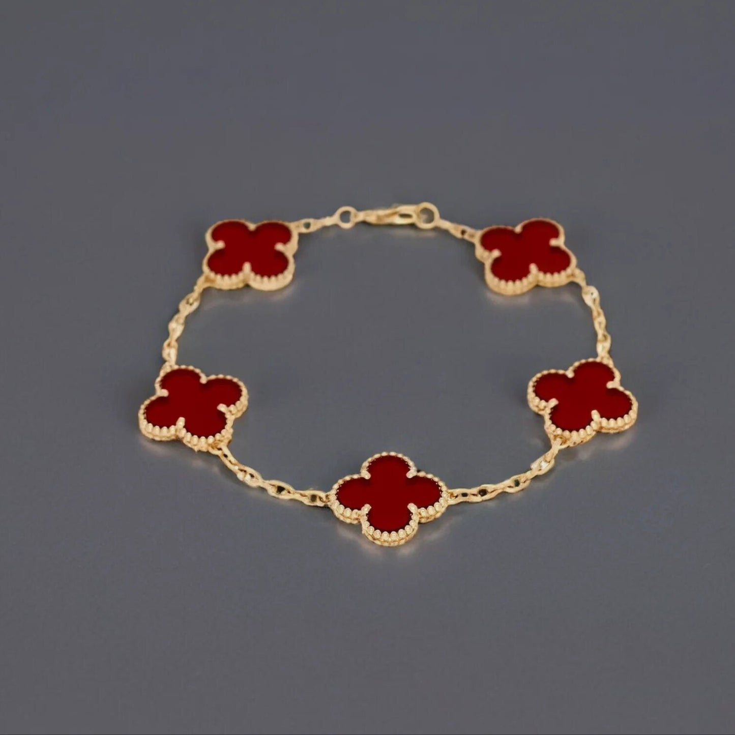 18K Yellow Gold Carnelian 5 Motifs Vintage Alhambra Bracelet