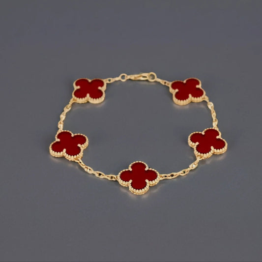 18K Yellow Gold Carnelian 5 Motifs Vintage Alhambra Bracelet