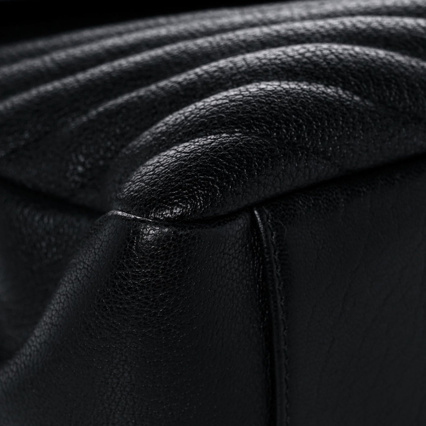 Sheepskin Matelasse Chevron Monogram Large College Satchel Black