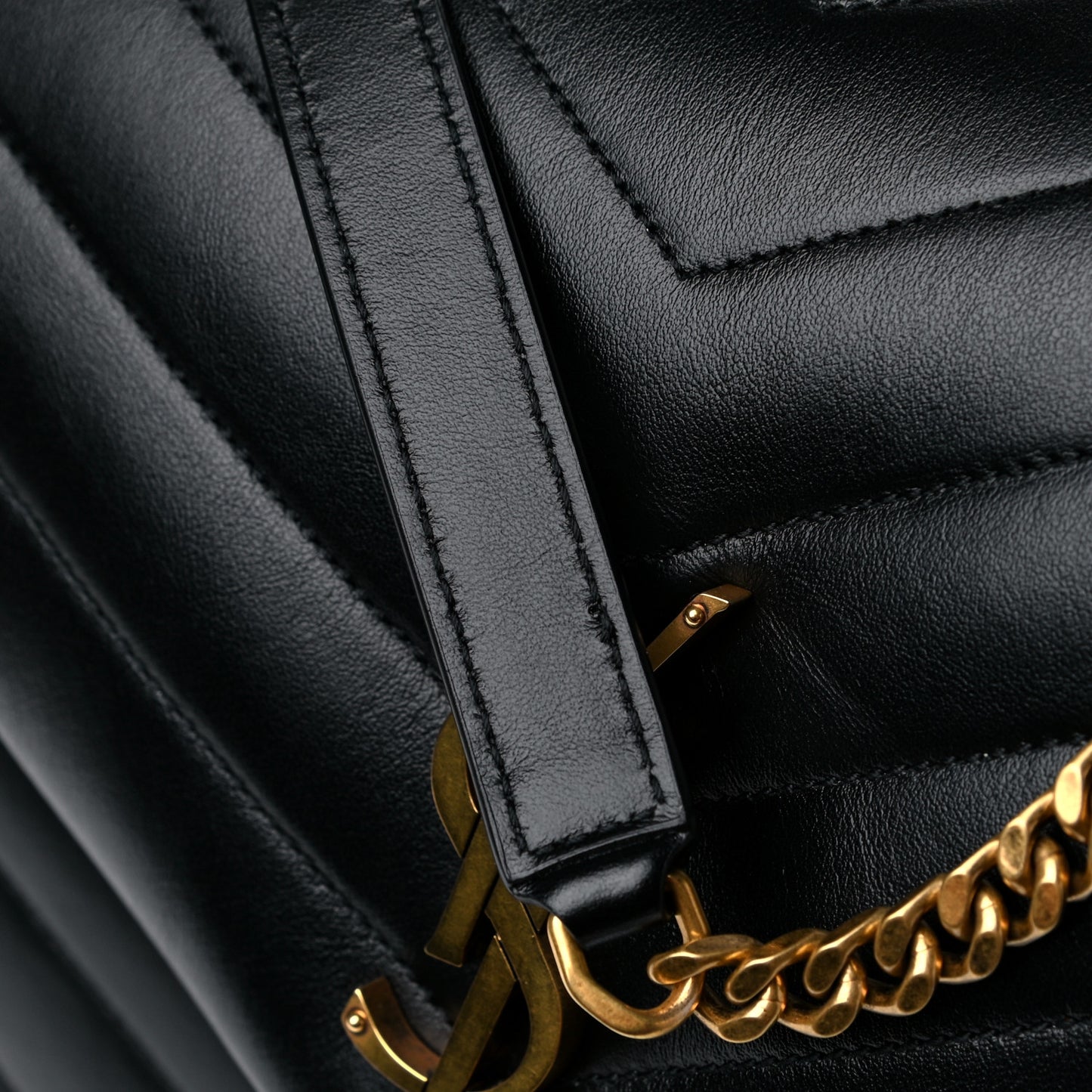 Calfskin Y Quilted Monogram Medium Loulou Chain Satchel Black