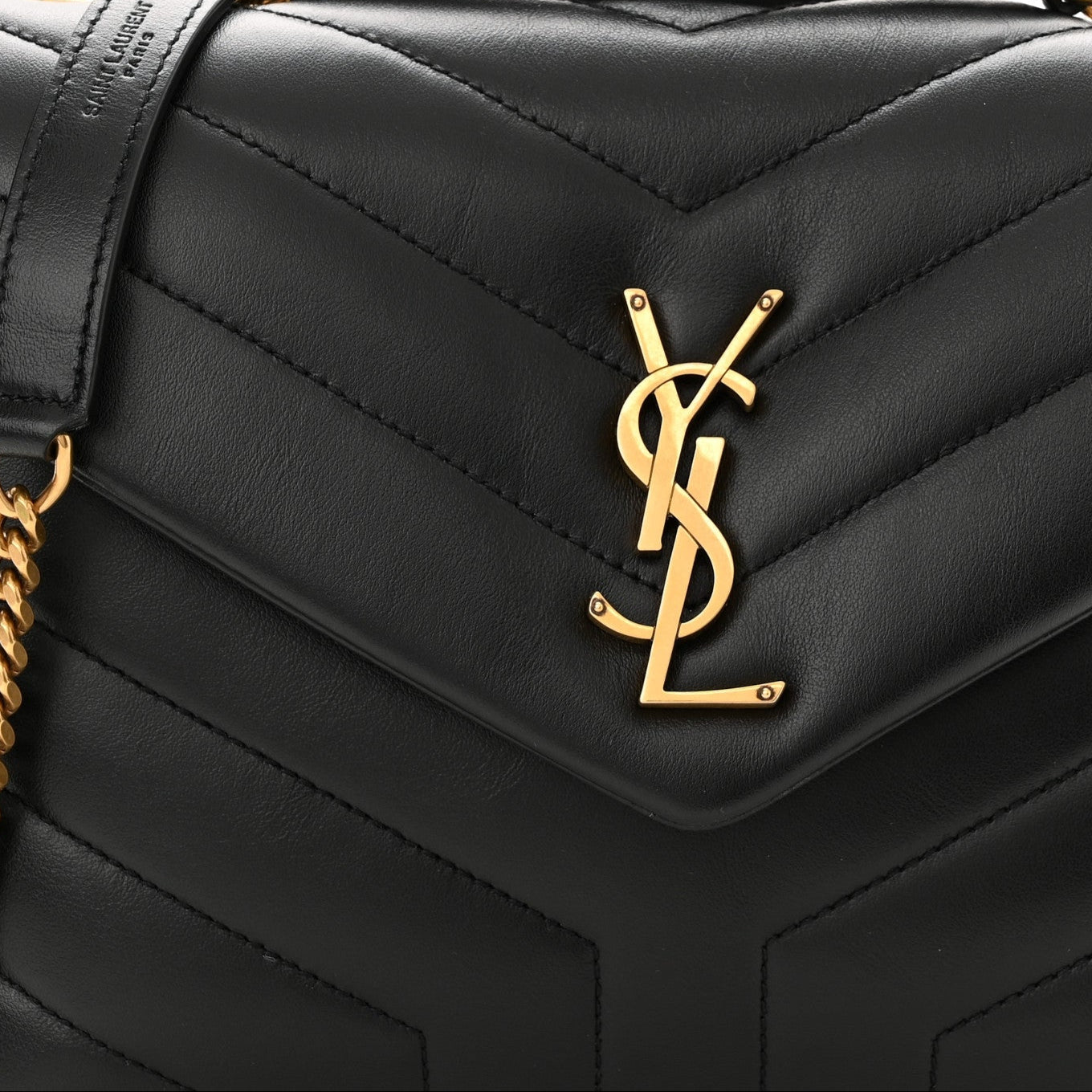 Calfskin Y Quilted Monogram Small Loulou Chain Satchel Black
