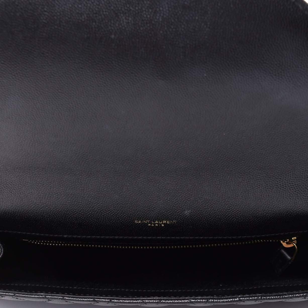 Grain De Poudre Textured Mixed Matelasse Large Triquilt Monogram Satchel Black