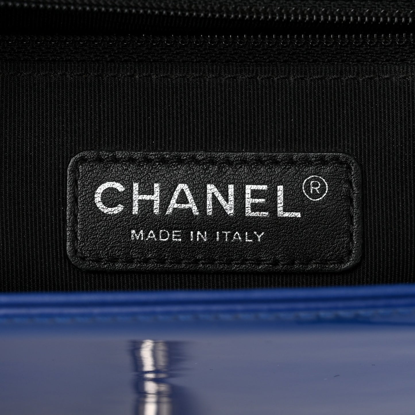 Blue Quilted Patent Leather New Medium Plexiglass Boy Bag