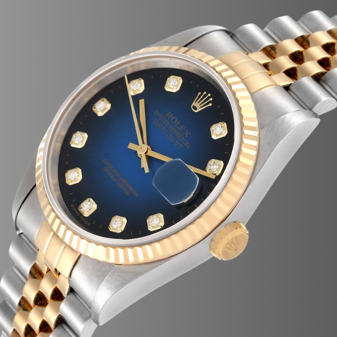 Rolex Datejust Midsize 31mm  Steel Yellow Gold Vignette Blue Diamond Watch