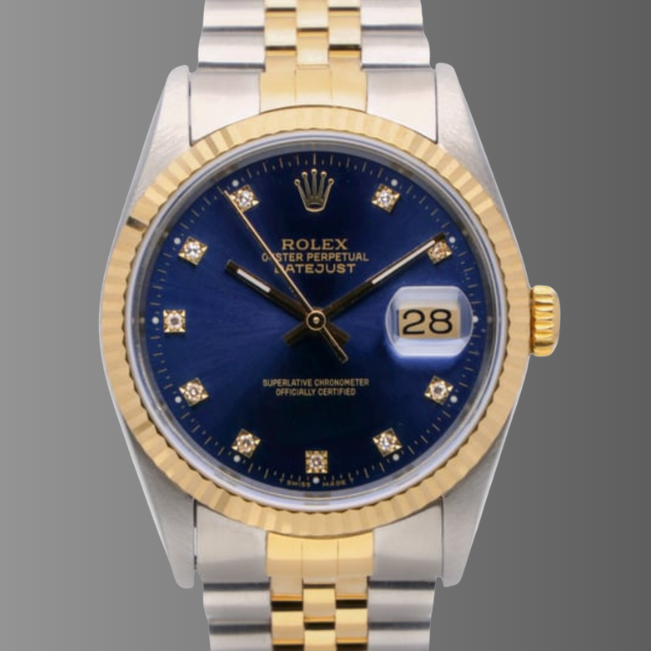 Rolex Datejust 36mm Blue Diamond Dial Steel Yellow Gold Watch