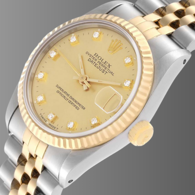 Rolex Datejust 36mm Champagne Diamond Dial Steel Yellow Gold