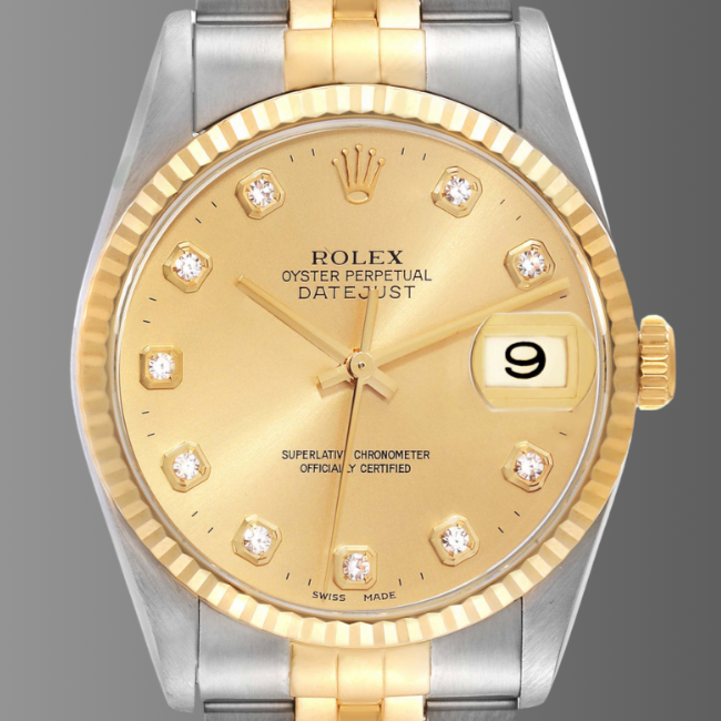 Rolex Datejust 36mm Diamond Dial Steel Yellow Gold Watch