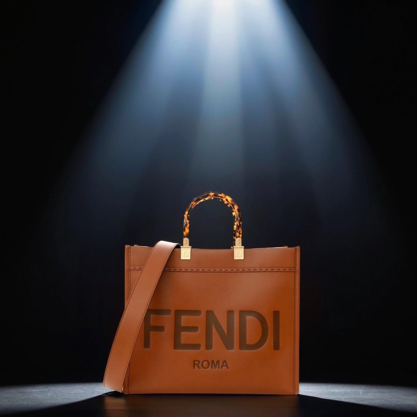 Vitello King Plexiglass Medium Fendi Sunshine Shopper Tote Cuoio