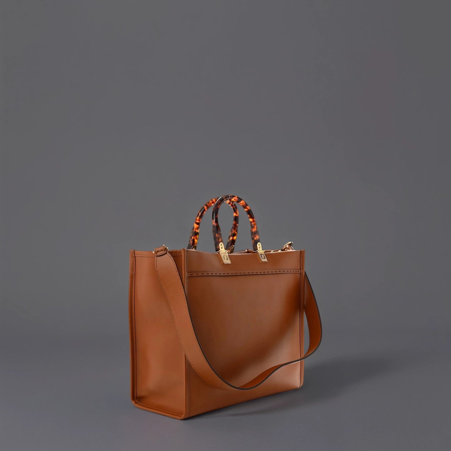 Vitello King Plexiglass Medium Fendi Sunshine Shopper Tote Cuoio