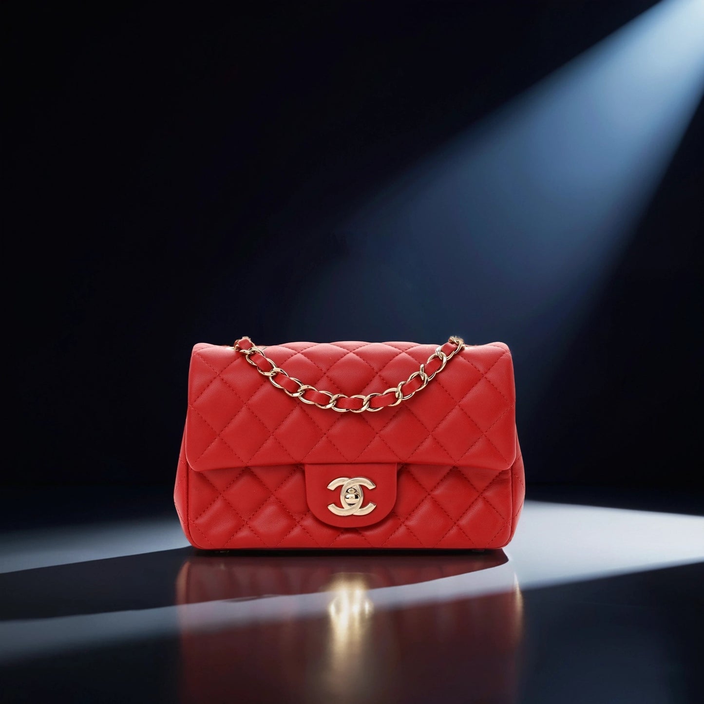 Lambskin Quilted Mini Rectangular Flap Red