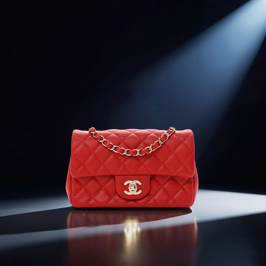 Lambskin Quilted Mini Rectangular Flap Red