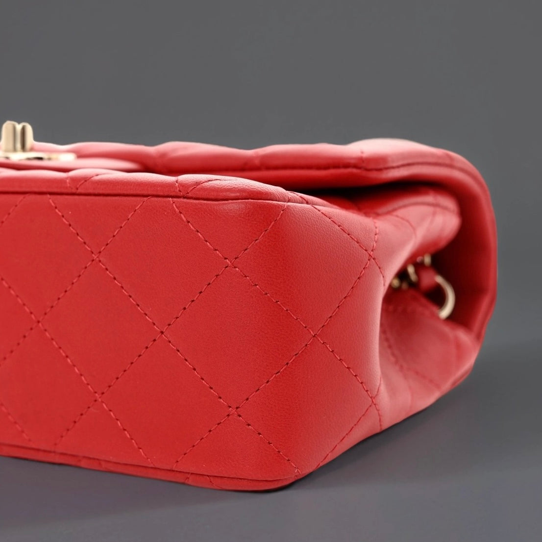 Lambskin Quilted Mini Rectangular Flap Red