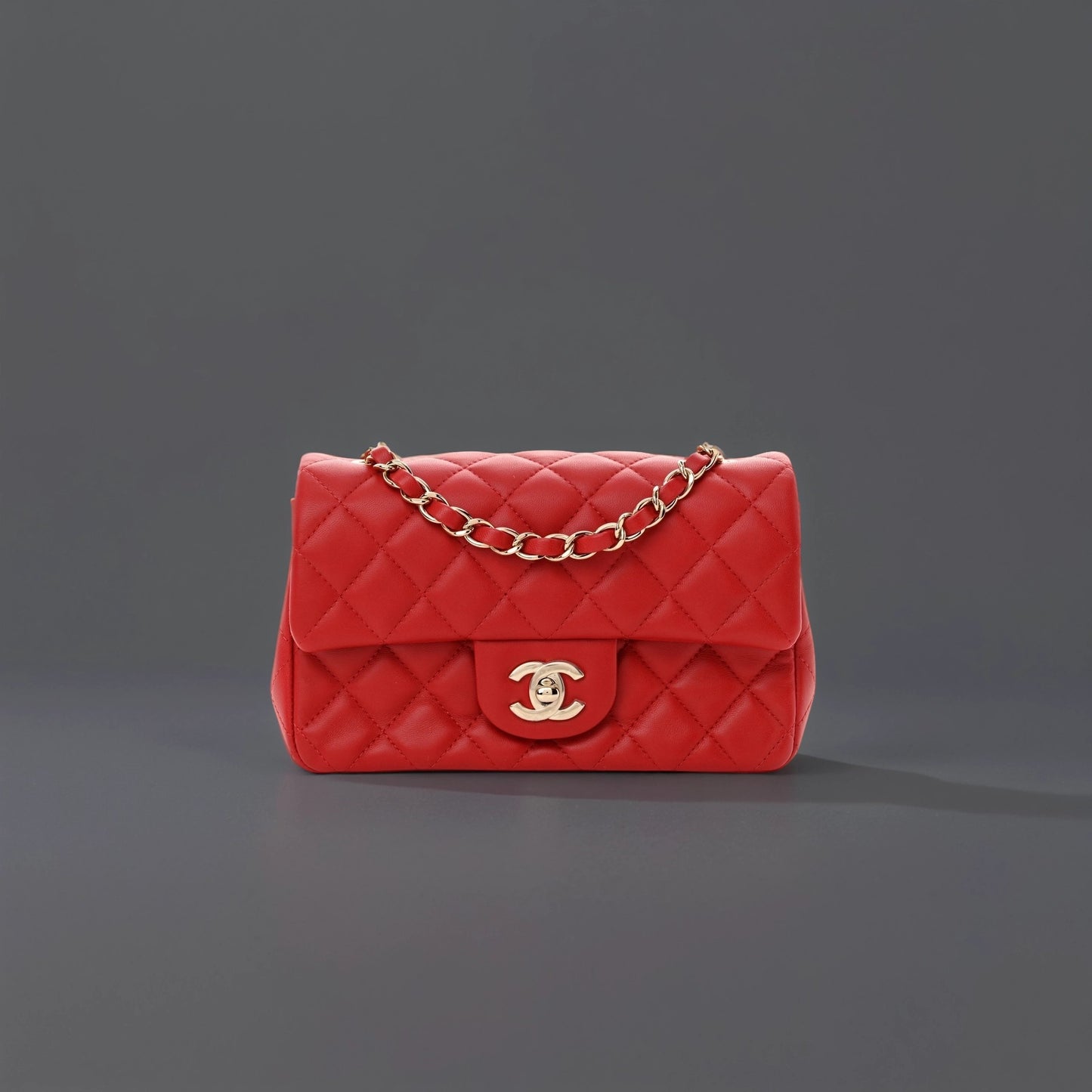 Lambskin Quilted Mini Rectangular Flap Red