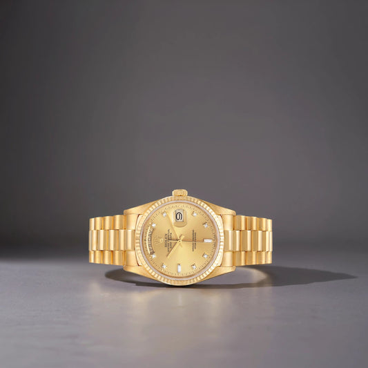 Rolex 36 President Day-Date 18k Yellow Gold Diamond Watch