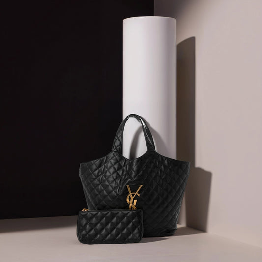 Lambskin Quilted Maxi Icare Shopping Tote Black