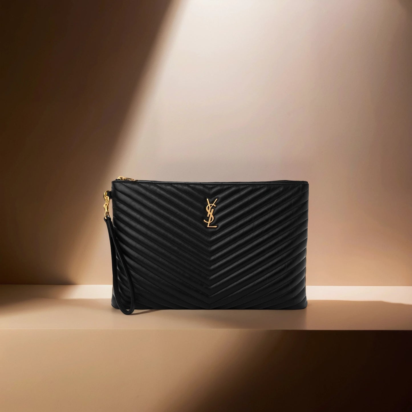 Calfskin Matelasse Chevron Monogram Document Holder Black