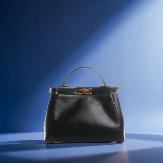 Calfskin Pequin Medium Peekaboo Iconic Satchel Black