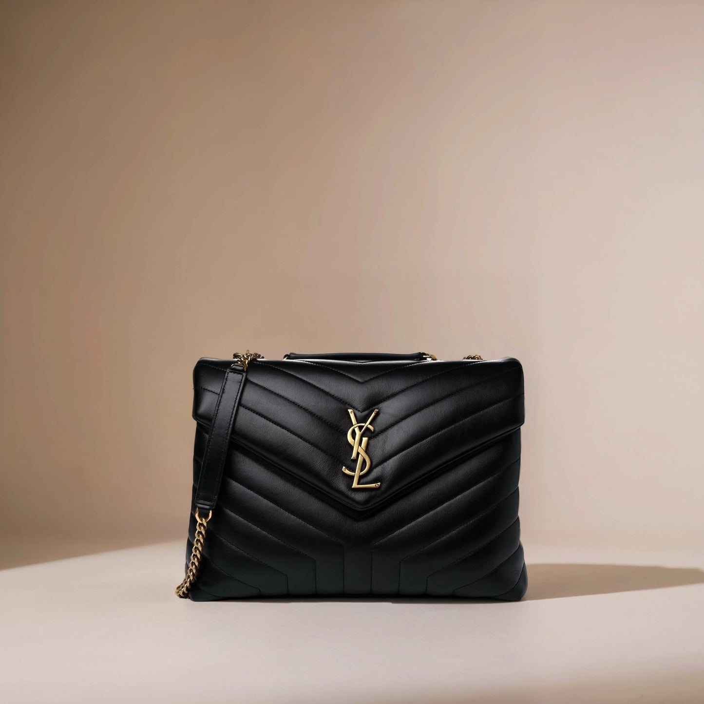 Calfskin Y Quilted Monogram Medium Loulou Chain Satchel Black