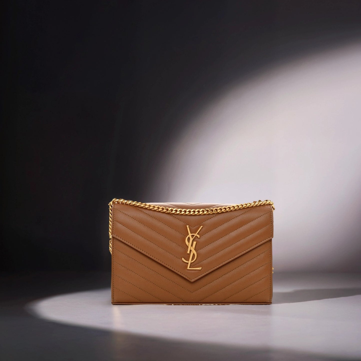 Grain De Poudre Matelasse Chevron Monogram Chain Wallet Dark Natural