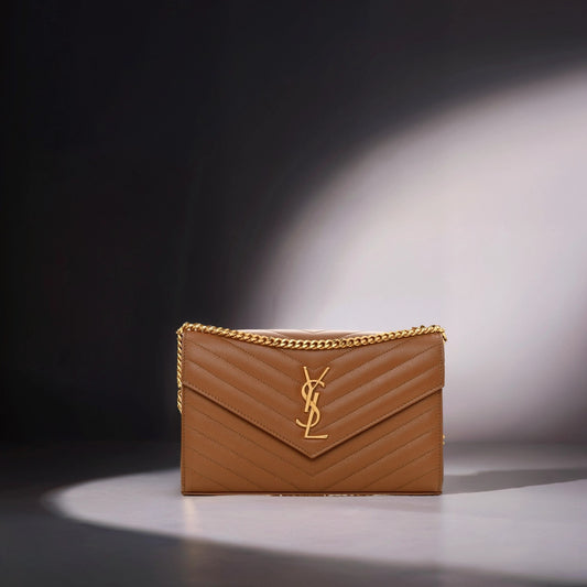 Grain De Poudre Matelasse Chevron Monogram Chain Wallet Dark Natural