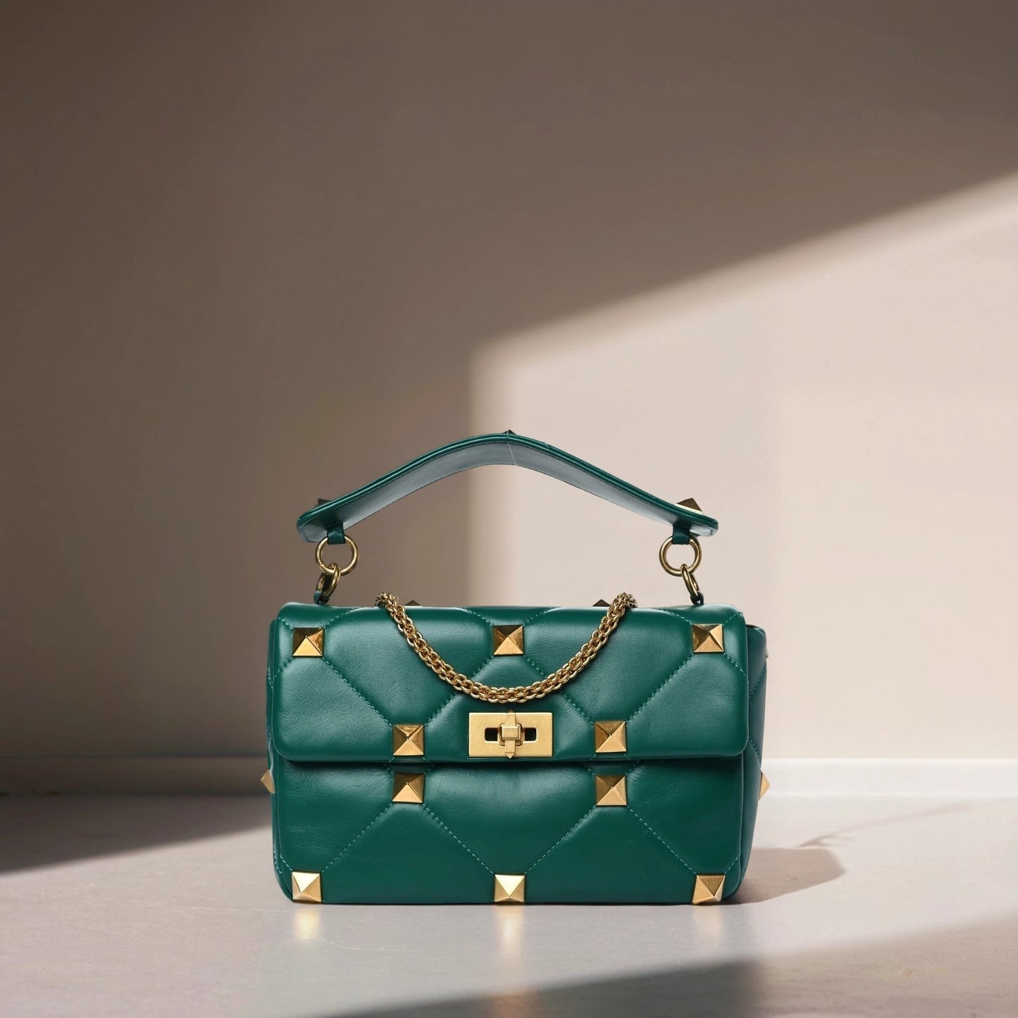 Nappa Large Roman Stud Shoulder Bag Jungle