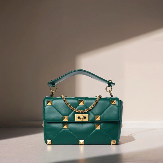 Nappa Large Roman Stud Shoulder Bag Jungle